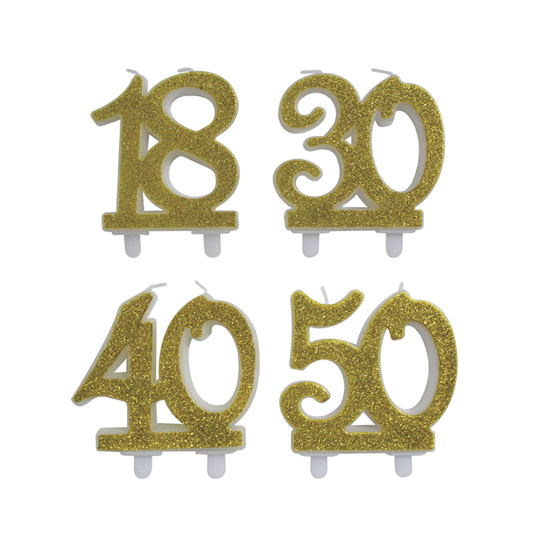 Candela con doppio numero in polvere d'oro